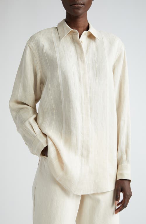 Lafayette 148 New York Oversize Stripe Linen & Cashmere Shirt In Gray