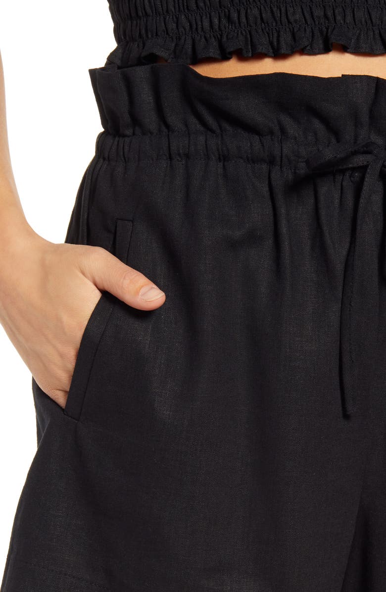 Open Edit Paperbag Waist Linen Blend Shorts, Alternate, color, 