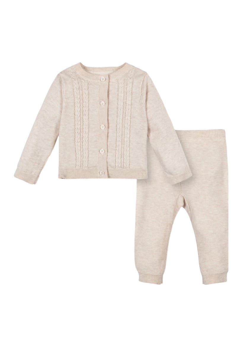 Baby Organic Cardigan and Legging Set, Infant, Alternate, color, Light Oatmeal Heather Cable