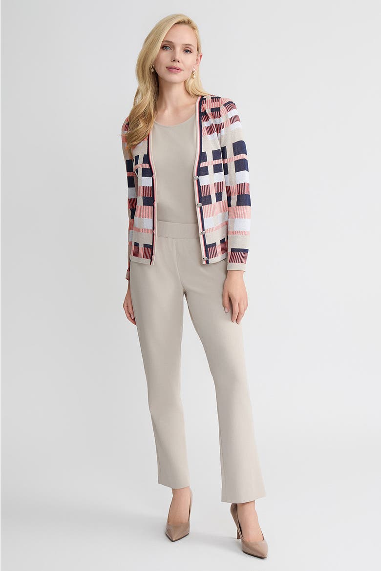 Petite Heritage Jacquard Colorblock Knit Cardigan, Alternate, color, Sunkist Coral/Indigo/Tan