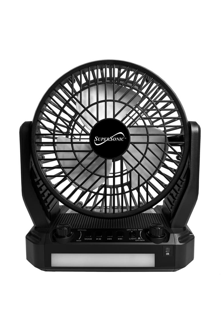 Solar Power Fan W/  Speaker, LED Flashlight, Remote, Alternate, color, Black
