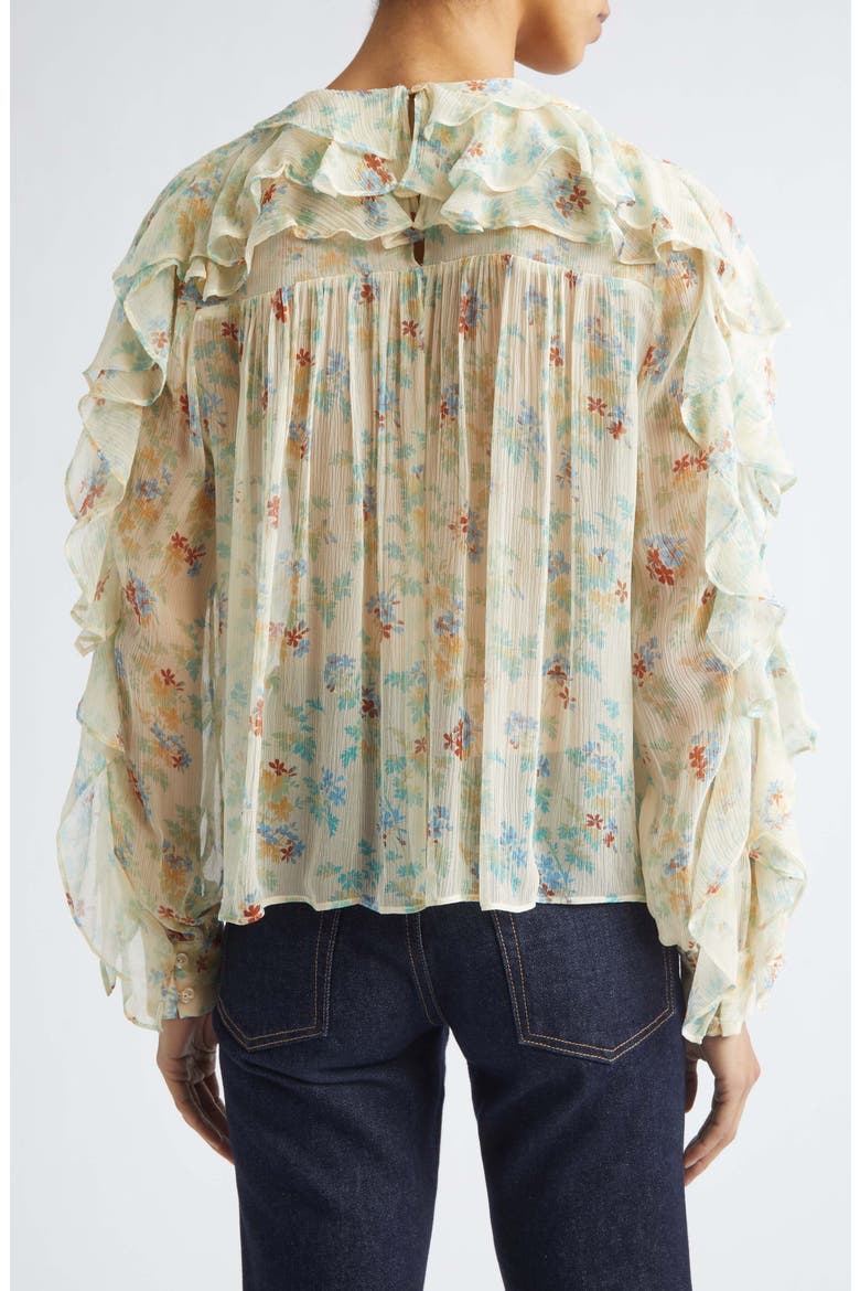 Willow Floral Ruffle Trim Silk Top, Alternate, color, MOON PETAL