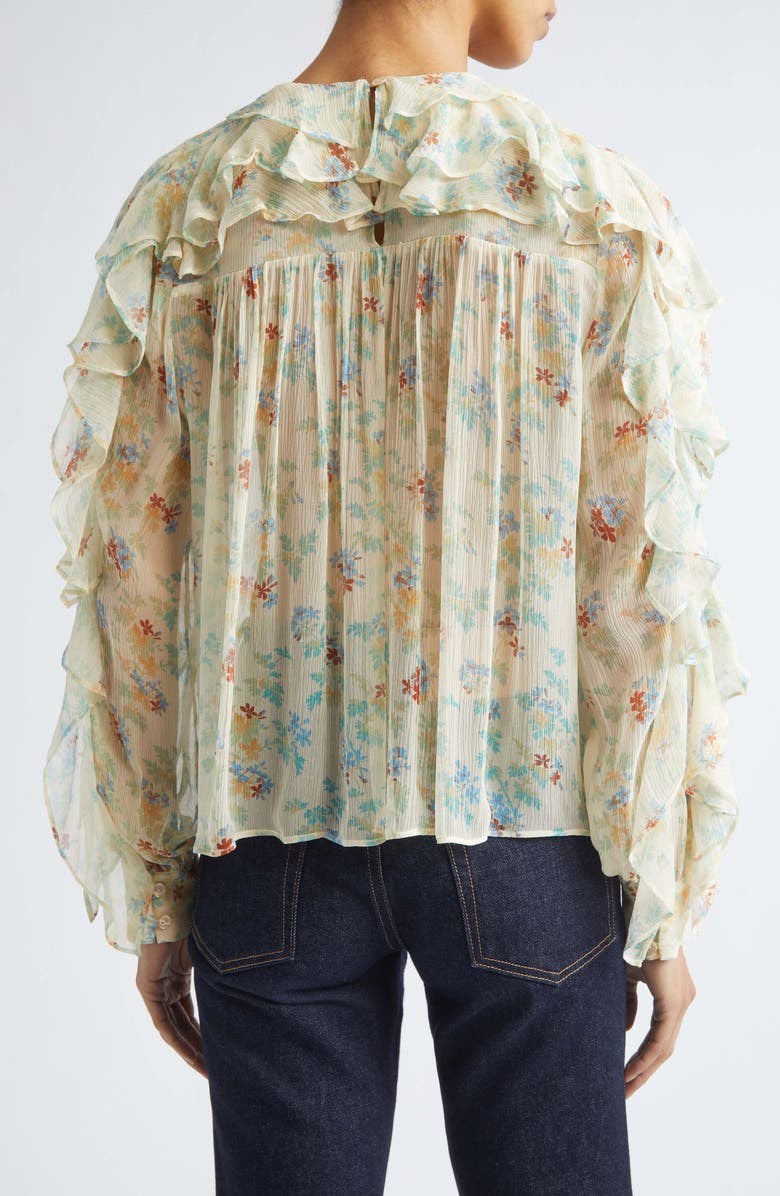 Ulla Johnson Willow Floral Ruffle Trim Silk Top, Alternate, color, Moon Petal