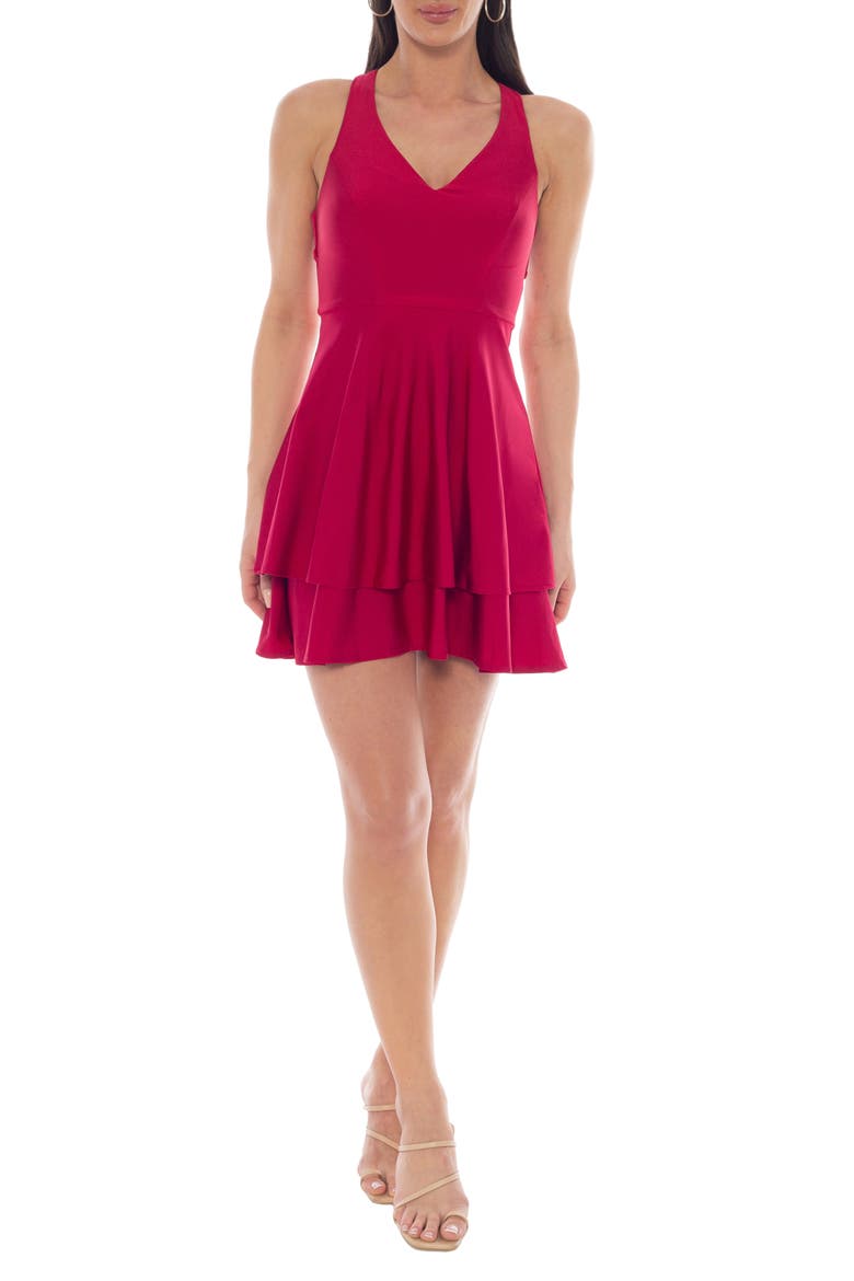 V-Neck Skater Dress, Main, color, SCARLETT