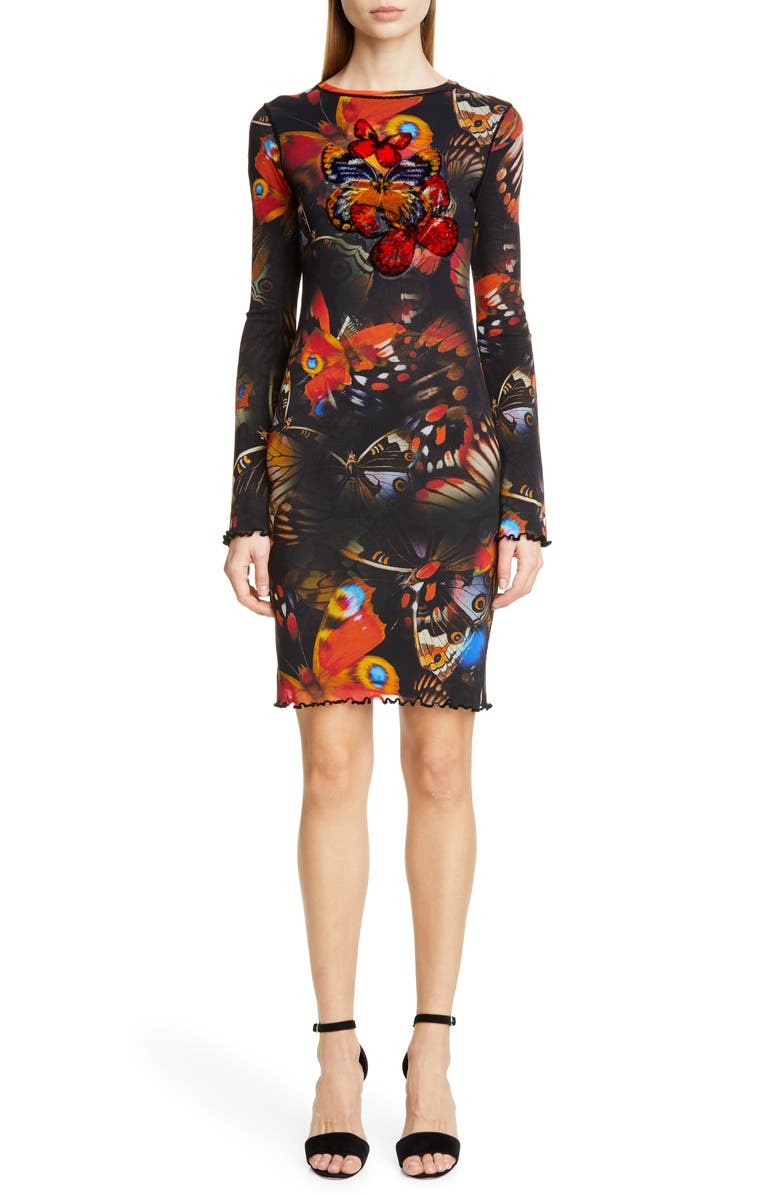 Fuzzi Butterfly Print Long Sleeve Dress, Main, color,