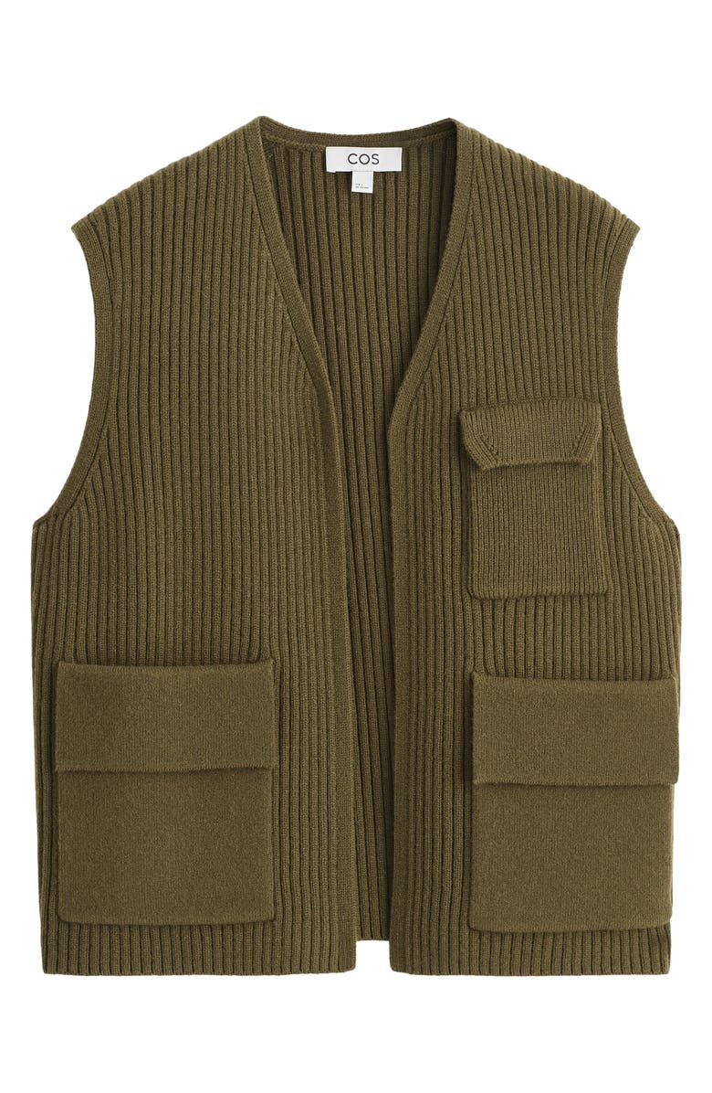 COS Merino Wool Rib Utility Vest, Alternate, color, Green Khaki Dark