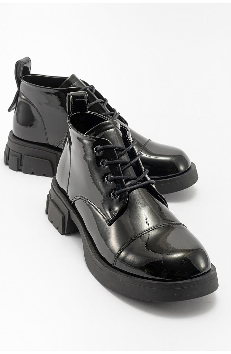 Prologue Shoes Lagom Patent Boot, Main, color, Black Patent Faux Leather