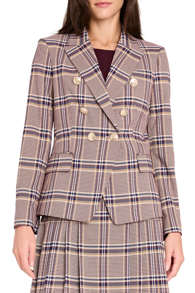 Plaid Double Breasted Blazer, Main, color, TAN PLUM