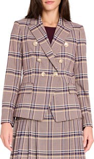 Tahari ASL Plaid Double Breasted Blazer
