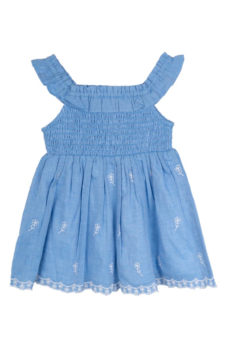 Rare Editions Denim Eyelet Babydoll Dress, Main, color, 