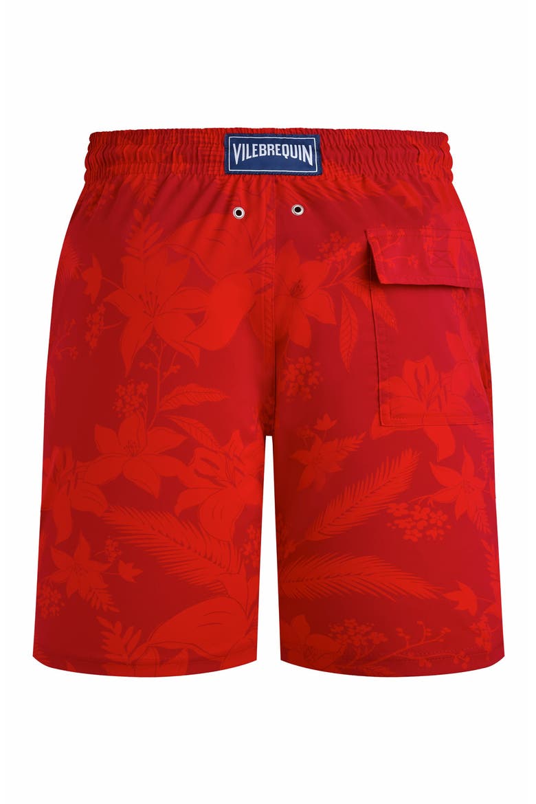 Men's Flower Power Long Stretch Swim Shorts, Alternate, color, LIPSTICK