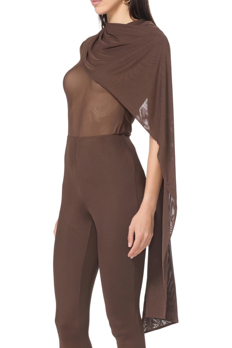 Fiona Asymmetrical Scarf Detail Mesh Top, Alternate, color, ESPRESSO