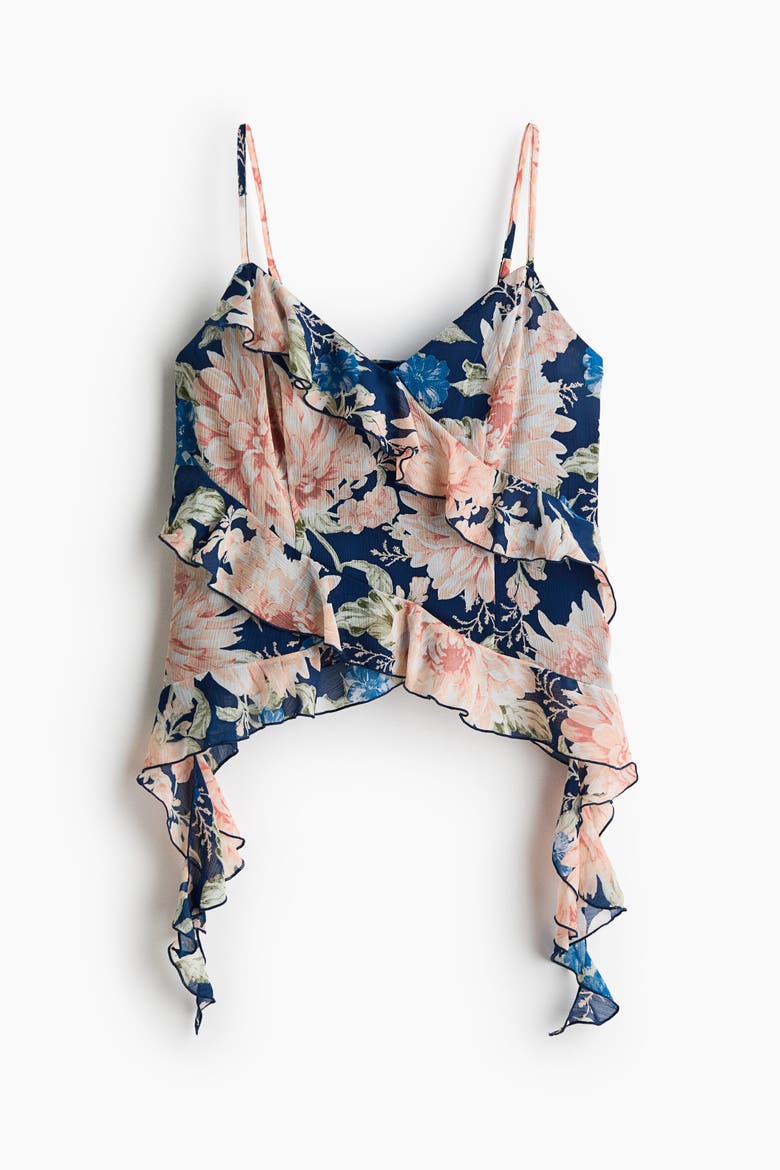Flounced Strappy Top, Alternate, color, Navy blue/Floral