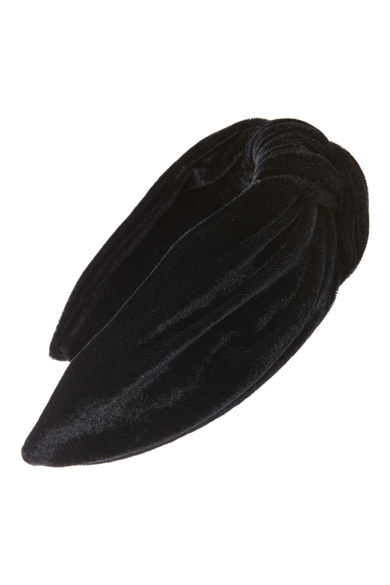 Ellie Knotted Velvet Headband, Main, color, BLACK