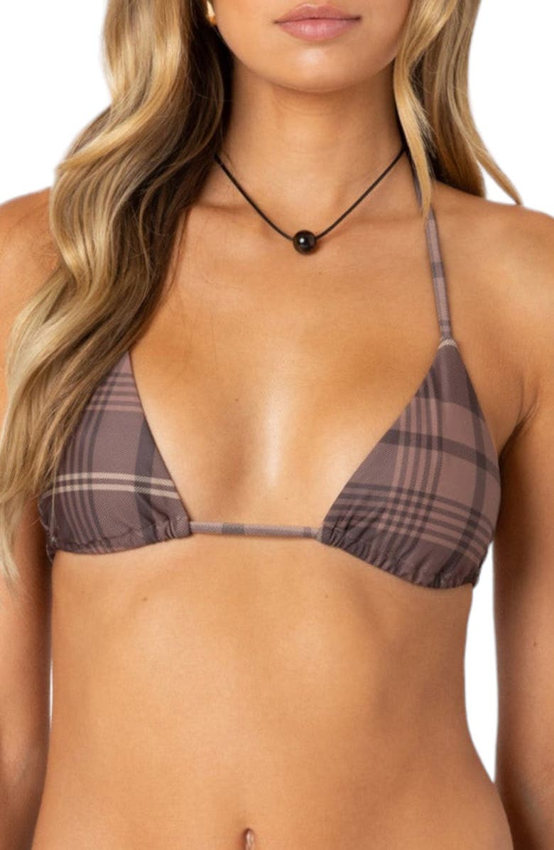EDIKTED Wilhelmina Plaid Triangle Bikini Top, Main, color,
