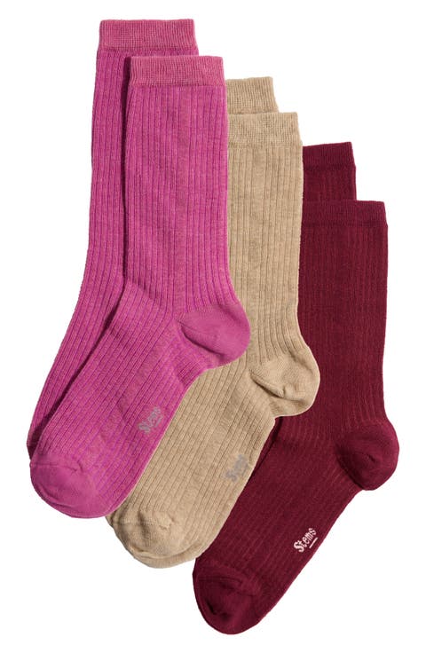 Assorted 3-Pack Rib Cotton & Cashmere Blend Socks