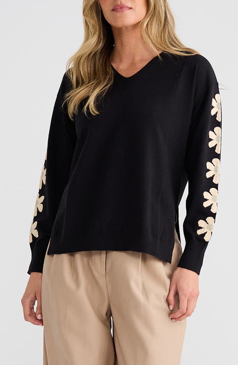 Britney Flower Sleeve Sweater