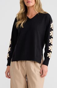Brave+True Britney Flower Sleeve Sweater