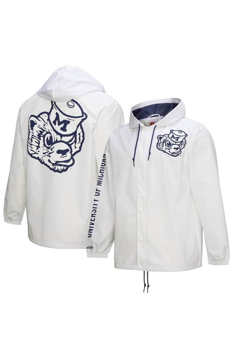 Mitchell & Ness Men's Mitchell & Ness  White Michigan Wolverines Coaches Full-Snap Hoodie Jacket, Main, color, 