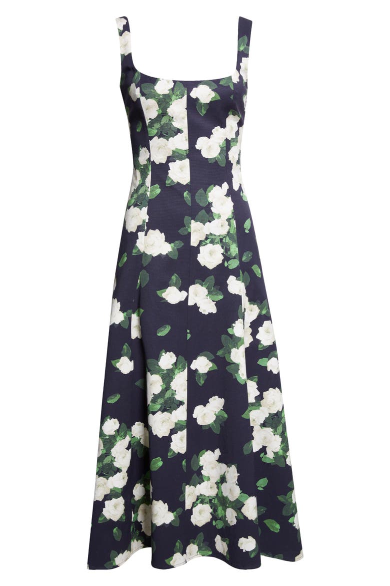 Rose Print Square Neck Sleeveless Midi Dress, Alternate, color, MIDNIGHT MULTI