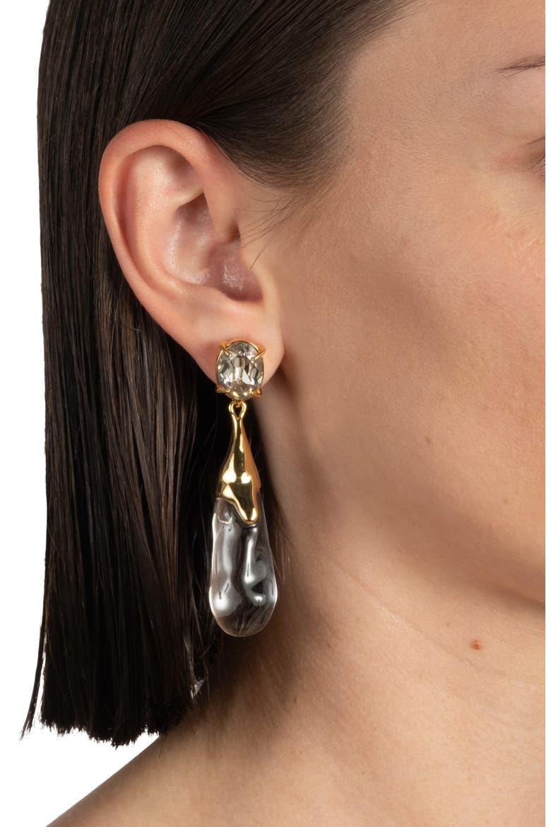 Small Bonbon Crystal Lucite® Teardrop Earrings, Alternate, color, GOLD/ LUCITE