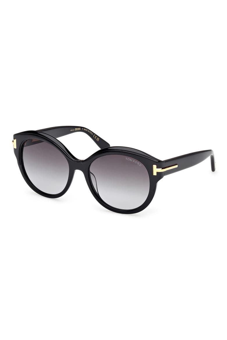 Icon 57mm Gradient Round Sunglasses, Alternate, color, SHINY BLACK BEVELED / SMOKE