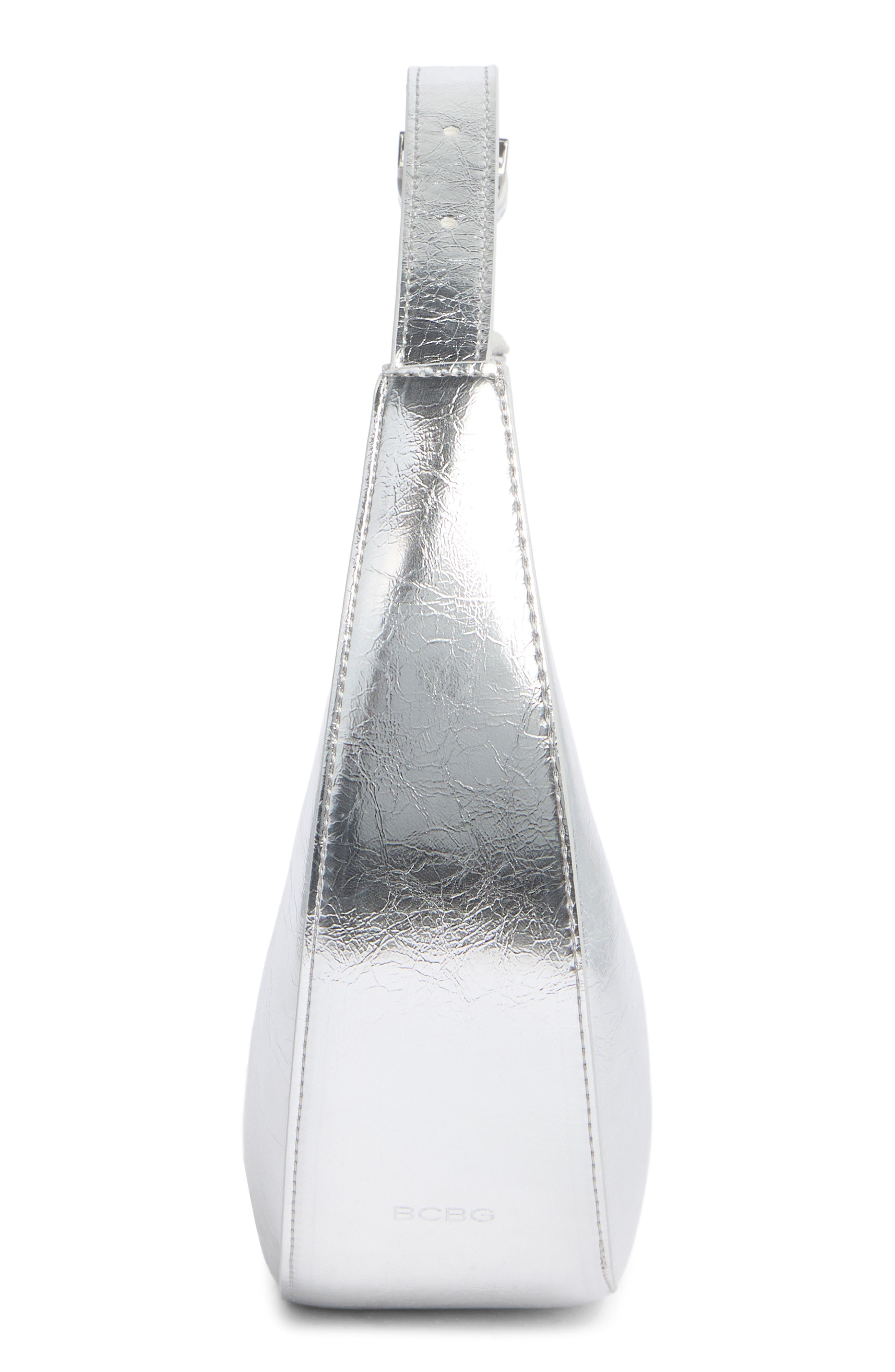BCBG Skinny Crescent Mini Hobo Bag, Alternate, color, Silver