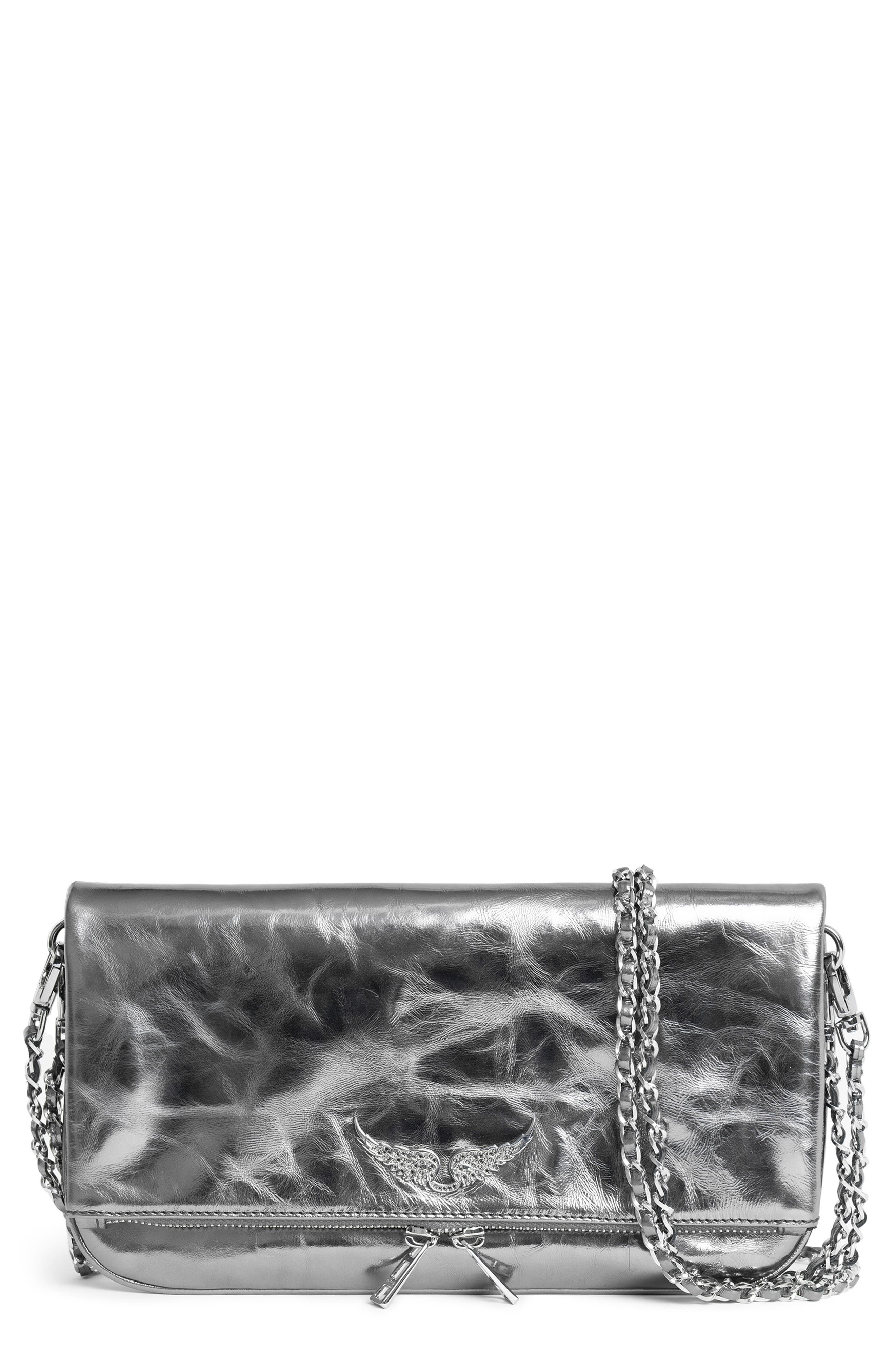 Zadig & Voltaire Rock II Metallic Clutch, Main, color, Gun