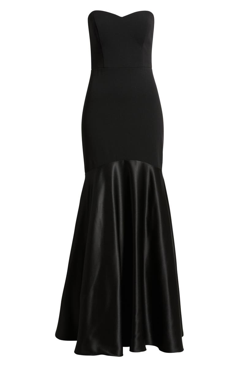 Eliza J Strapless Crepe & Satin Mermaid Gown, Main, color, Black