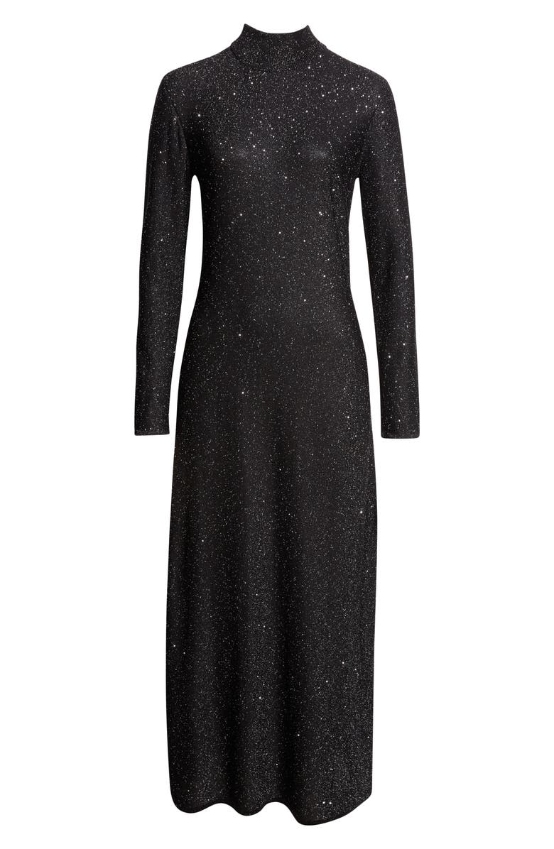 Oscar de la Renta Sequin Long Sleeve Metallic Knit Cocktail Dress, Alternate, color, Black