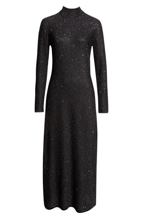 Oscar De La Renta Sequin Long Sleeve Metallic Knit Cocktail Dress In Black