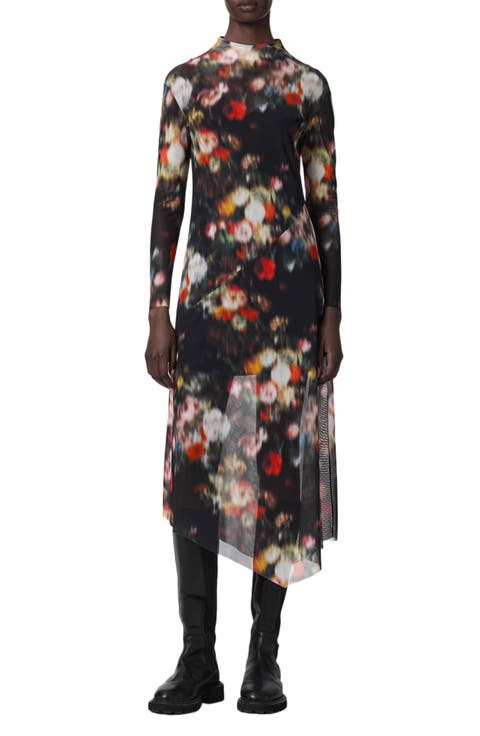 Gracie Floral Mesh Long Sleeve Midi Dress