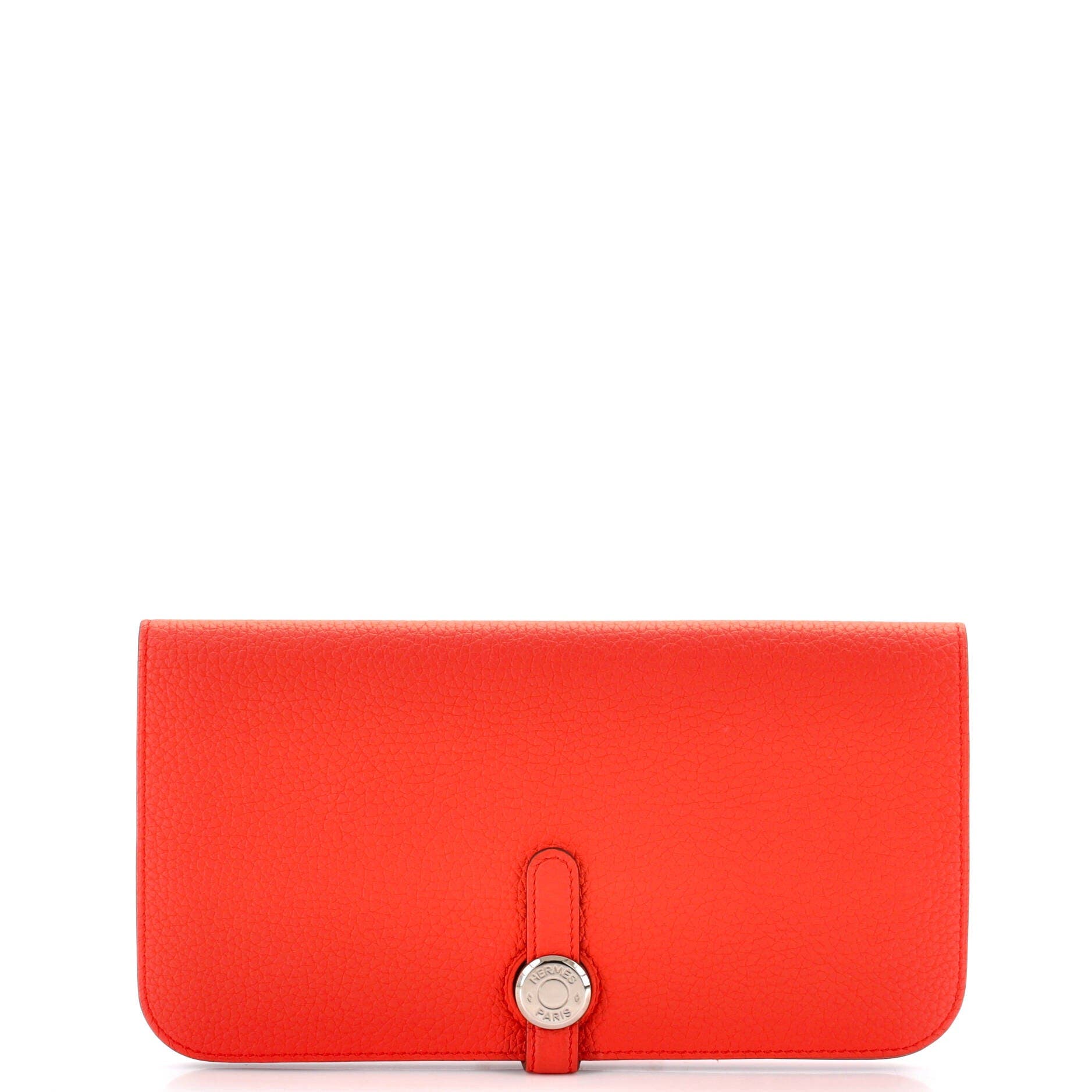 Pre-Owned Hermes Dogon Recto Verso Wallet Leather, Main, color, Orange Poppy