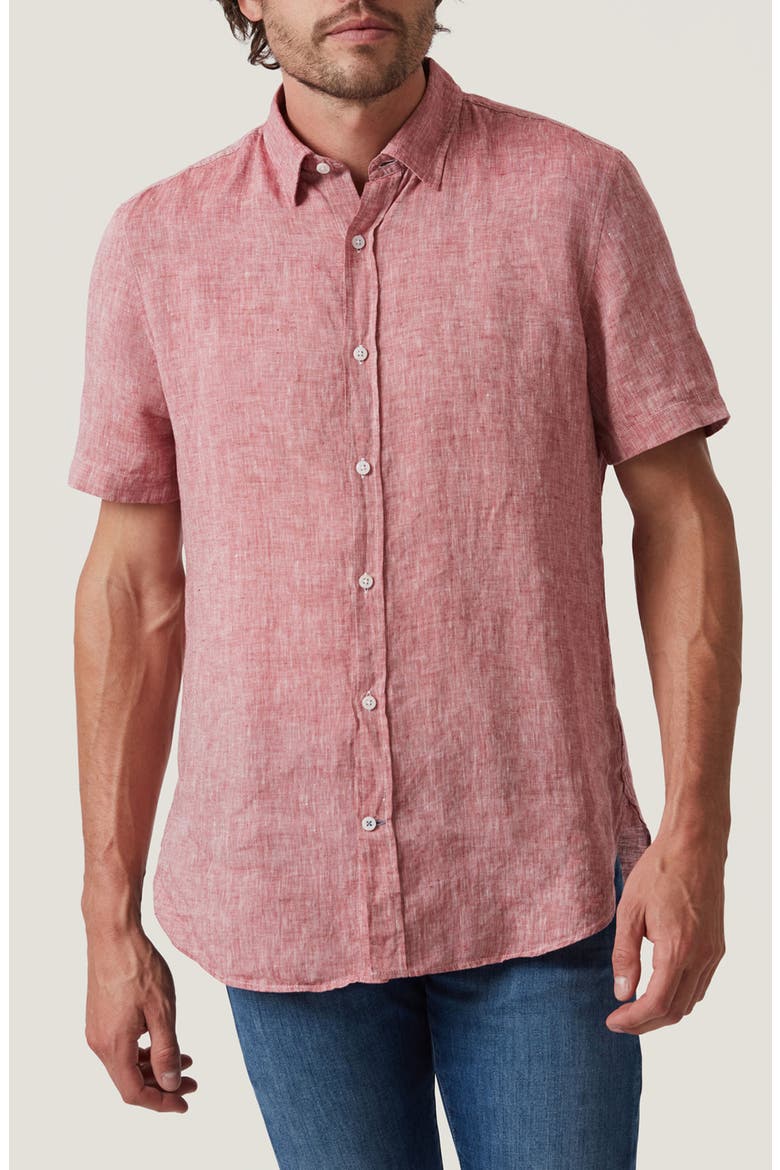 Short Sleeve Linen Button-Up Shirt, Main, color, RED