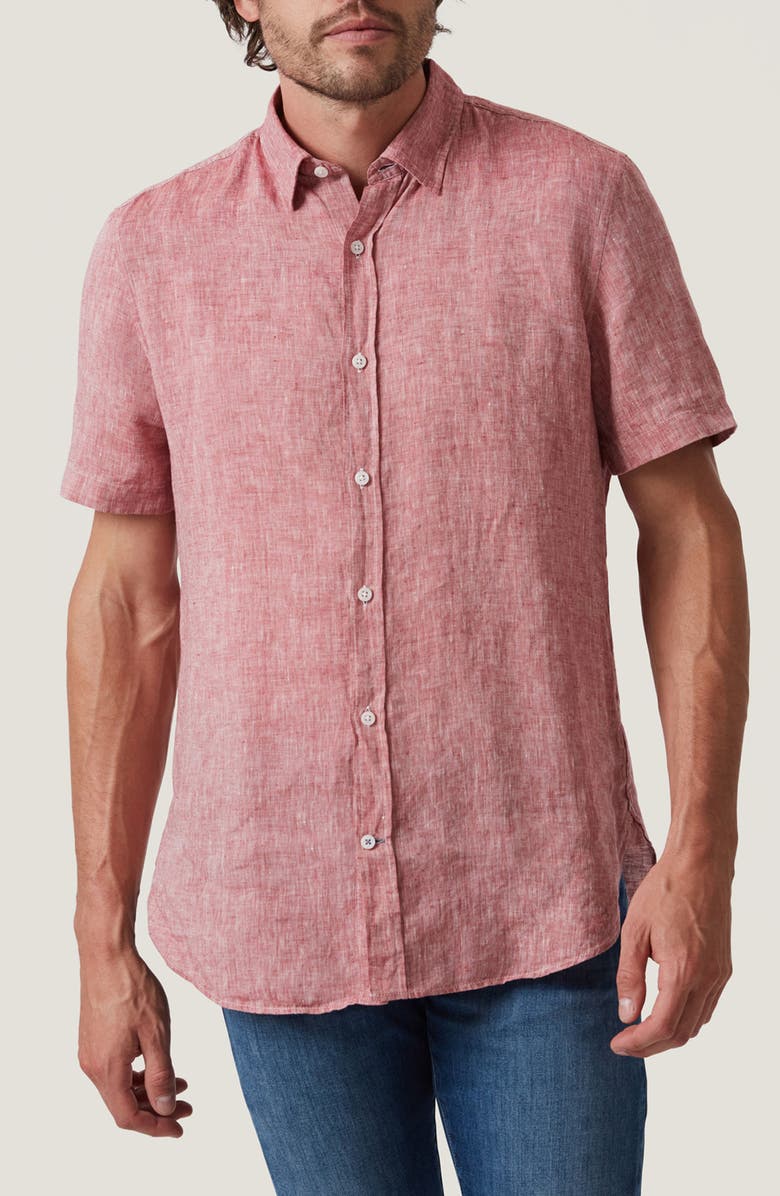 34 Heritage Short Sleeve Linen Button-Up Shirt, Main, color, Red