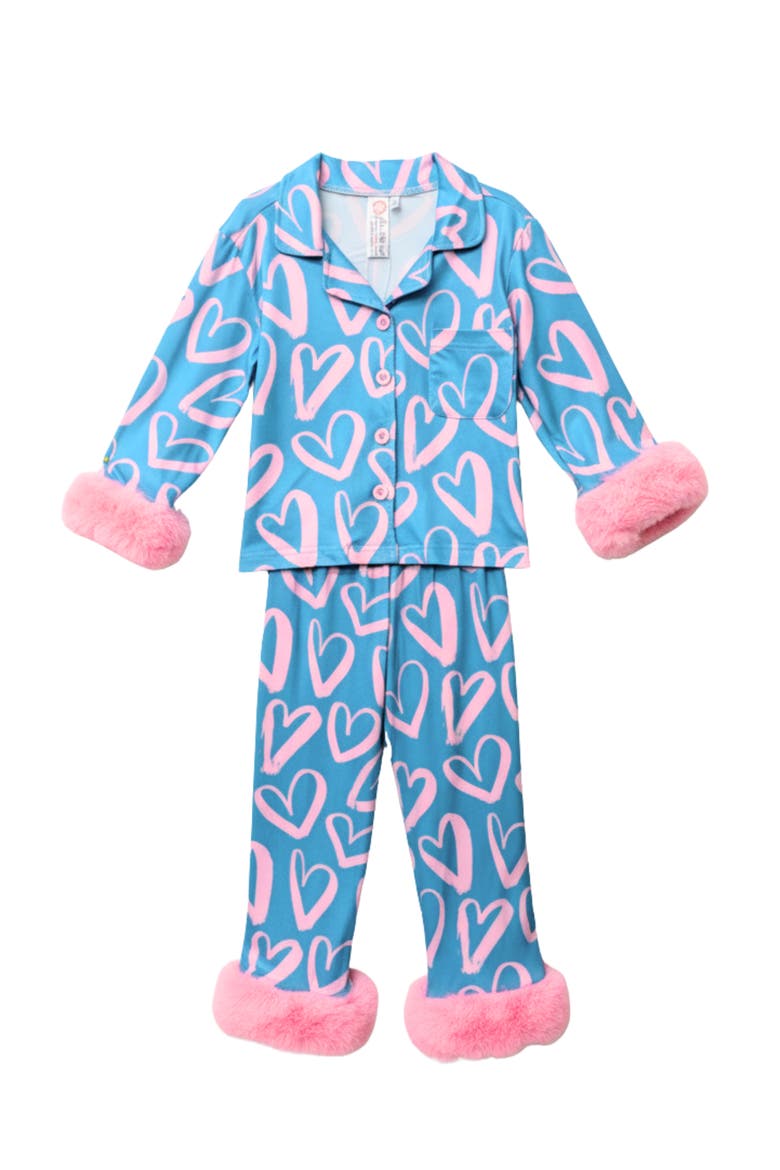 Mommy and Me Heart Furry Pajama Set, Main, color, Blue-Green