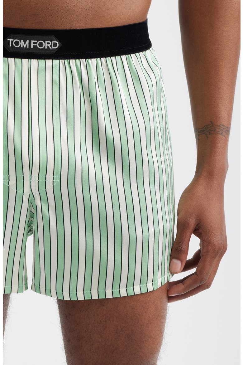 Stripe Stretch Silk Boxer Shorts, Alternate, color, LIGHT GREEN/ WHITE