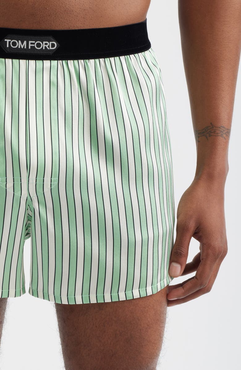 TOM FORD Stripe Stretch Silk Boxer Shorts, Alternate, color, Light Green/ White