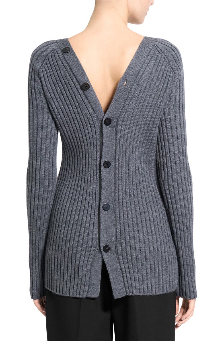 Theory Rib Merino Wool Open Back Cardigan, Alternate, color, Dark Grey Melange
