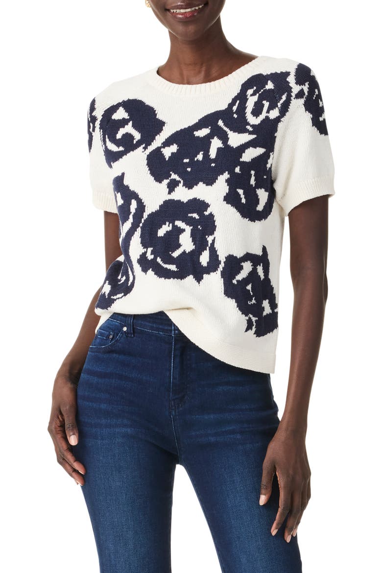 Rose Bloom Short Sleeve Sweater, Main, color, CREAM MULTI