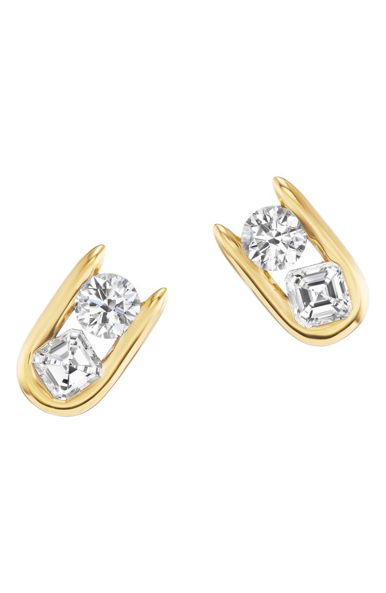 Uniform Object Impact Mixed Diamond Stud Earrings, Main, color, Yellow Gold
