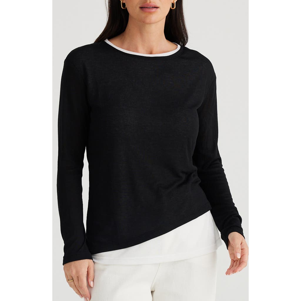 Brave+True Mandy Long Sleeve Ringer T-Shirt in Black