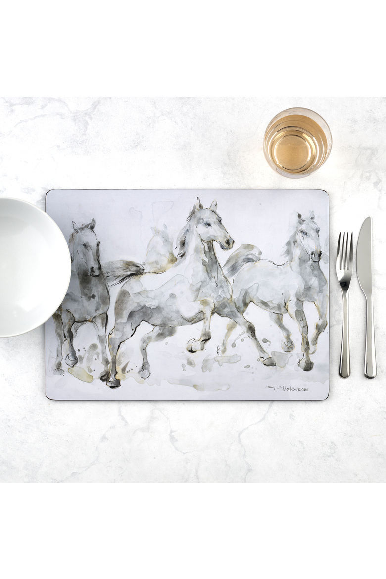 Spirited Horses Set of 4 Cork Back Placemats, Alternate, color, Grey