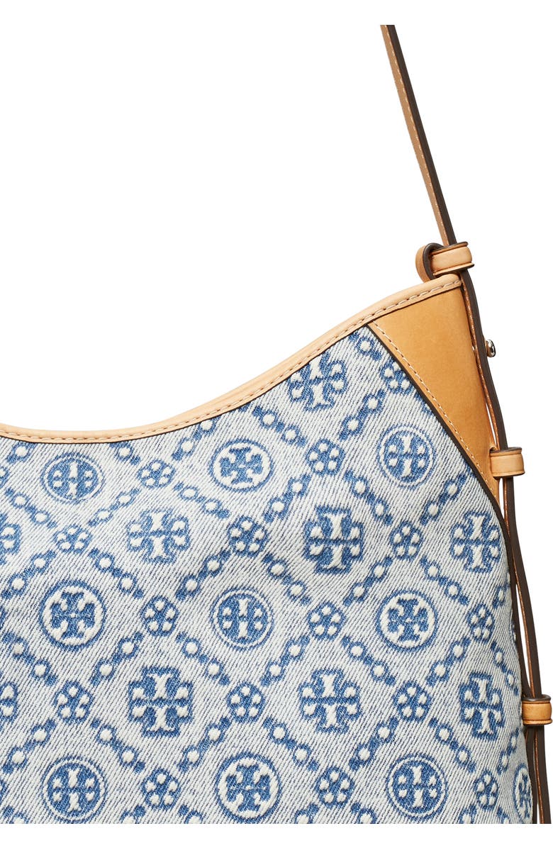 Tory Burch T Monogram Denim Messenger Bag, Alternate, color, Powder Blue