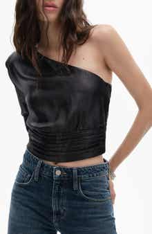 MANGO Sequin One-Shoulder Top