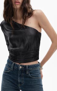 MANGO Sequin One-Shoulder Top