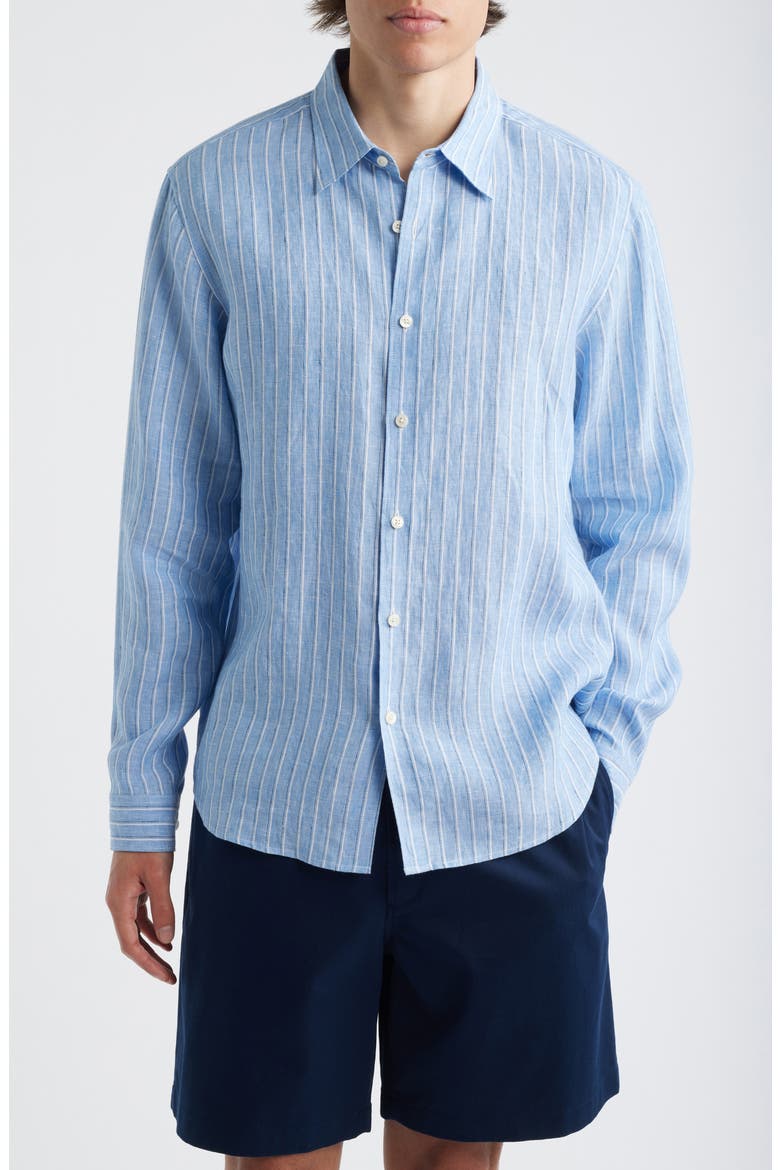 Irving Relaxed Fit Stripe Linen Button-Up Shirt, Main, color, CRISP BLUE MULTI