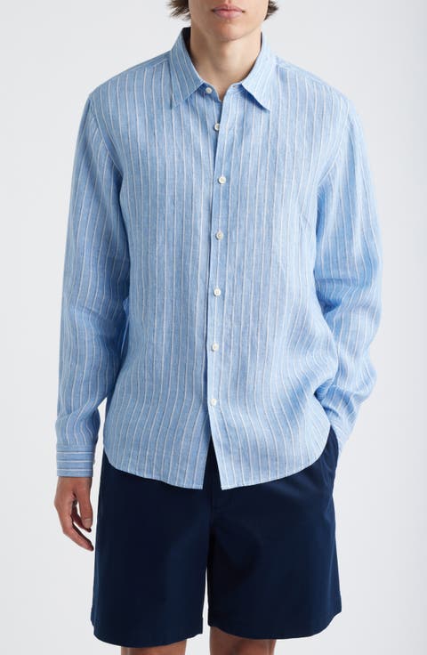Irving Relaxed Fit Stripe Linen Button-Up Shirt