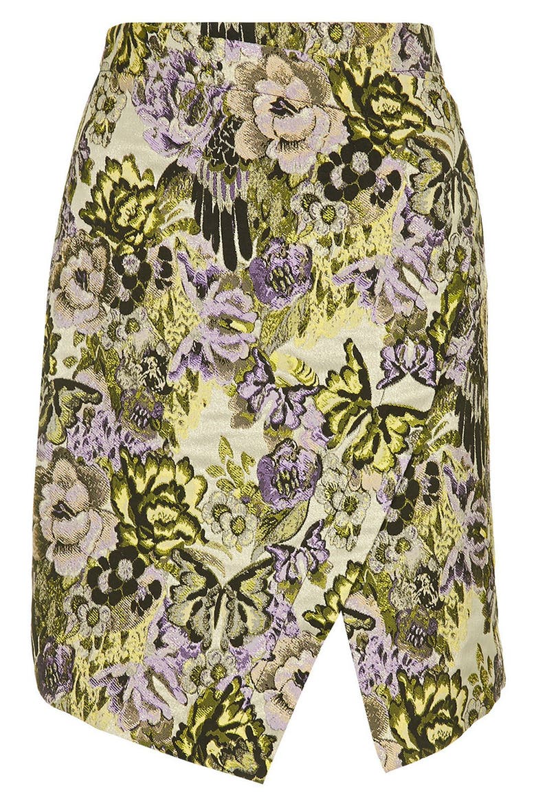Jacquard Flower Wrap Skirt, Alternate, color, GREEN MULTI