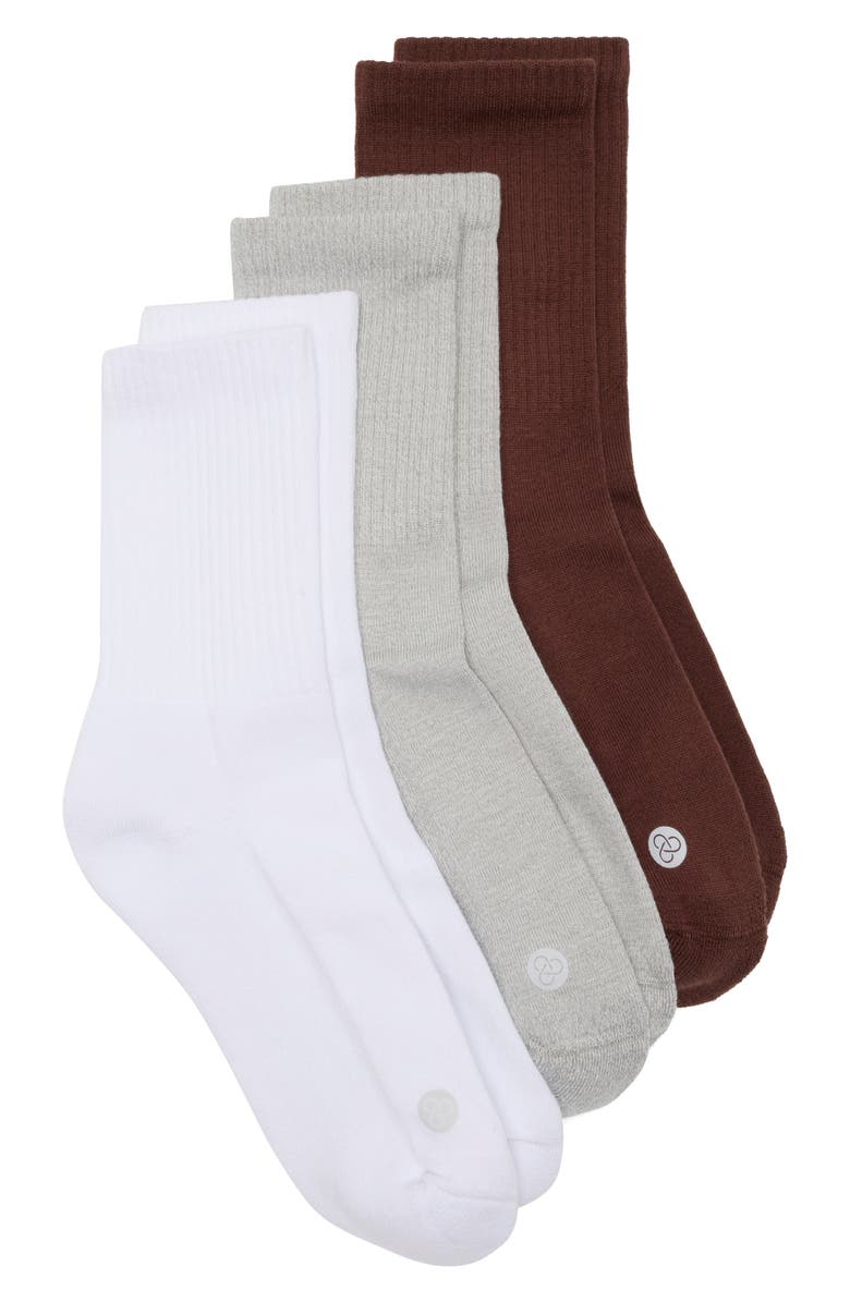 Zella 3-Pack Crew Socks, Main, color, Brown Bitter